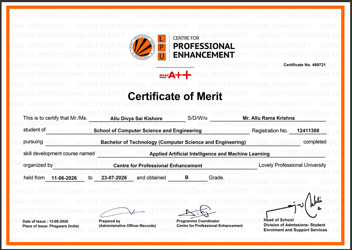 Applied Artificial Intelligence and Machine Learning Certificate